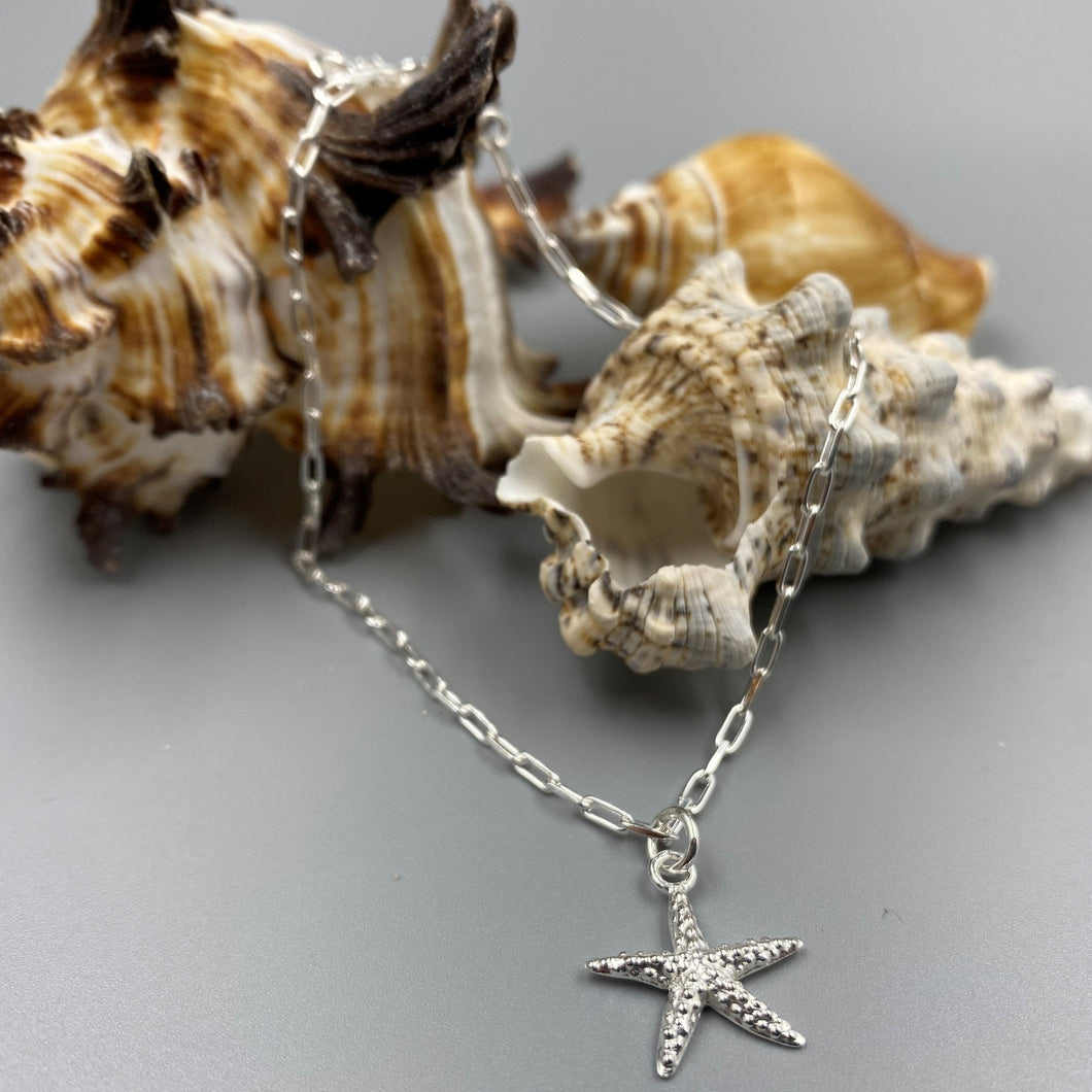 Sterling silver starfish skinny trace chain anklet