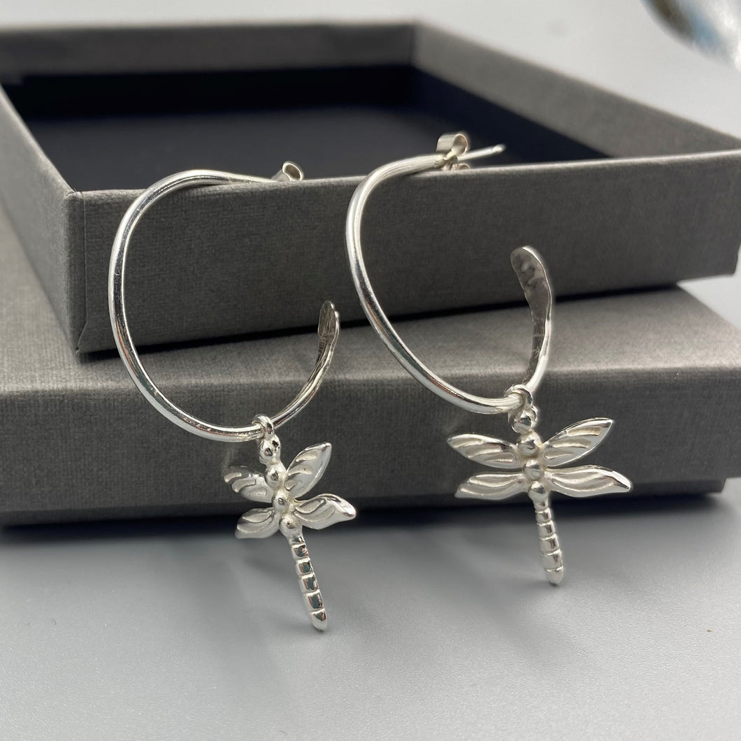 Dragonfly half hoop earrings in Sterling Silver