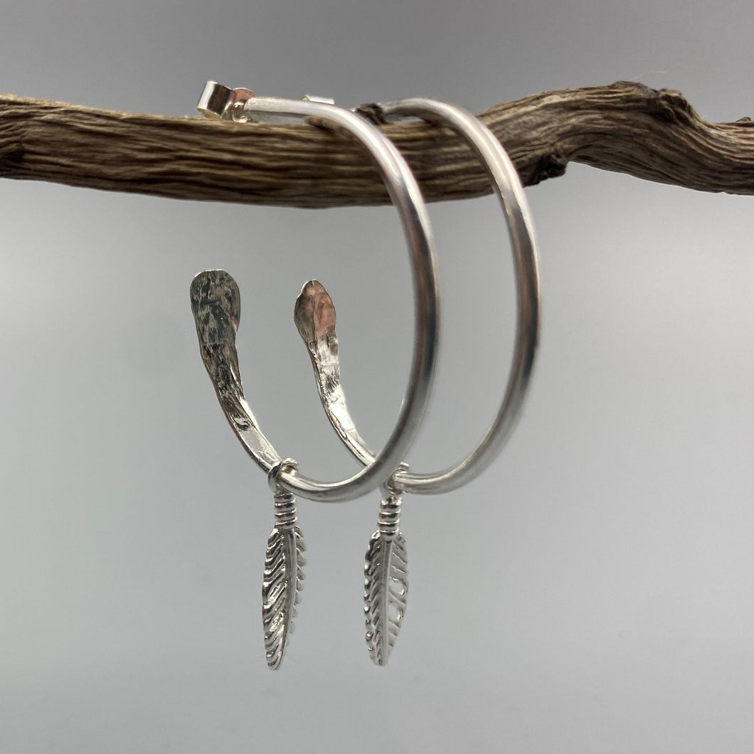 Feather half hoop earrings in Sterling Silver
