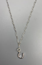 Load image into Gallery viewer, Horseshoe charm skinny trace chain necklace in Sterling Silver
