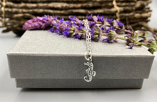Load image into Gallery viewer, Seahorse charm skinny trace chain necklace in Sterling Silver
