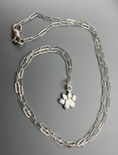 Load image into Gallery viewer, Dog paw charm skinny trace chain necklace in Sterling Silver
