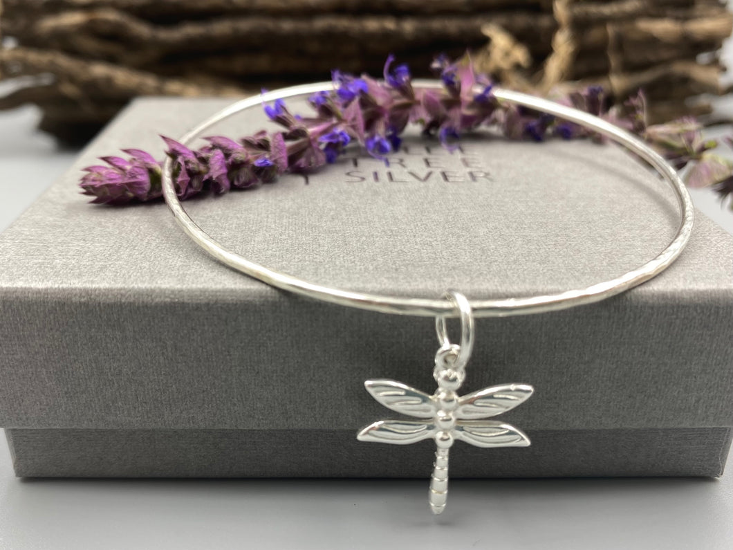 Dragonfly skinny stacker bangle in Sterling Silver
