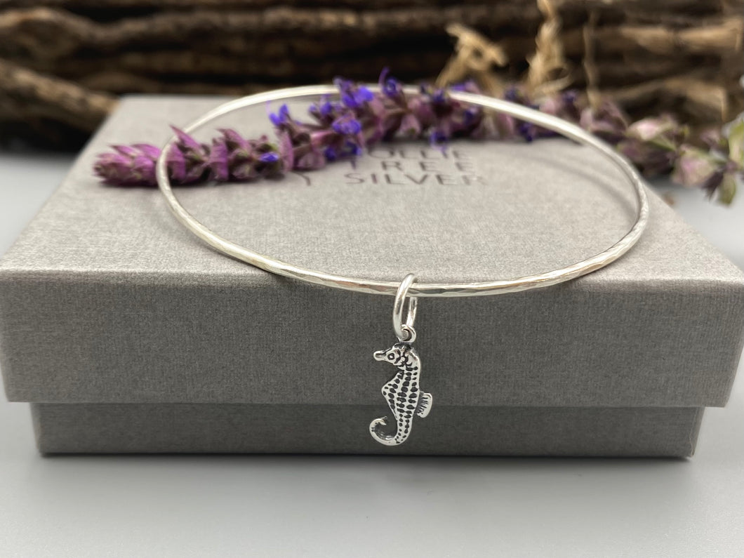 Seahorse skinny stacker bangle in Sterling Silver