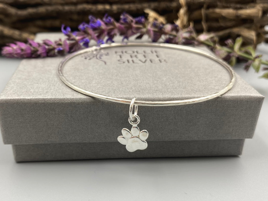 Dog paw skinny stacker bangle in Sterling Silver
