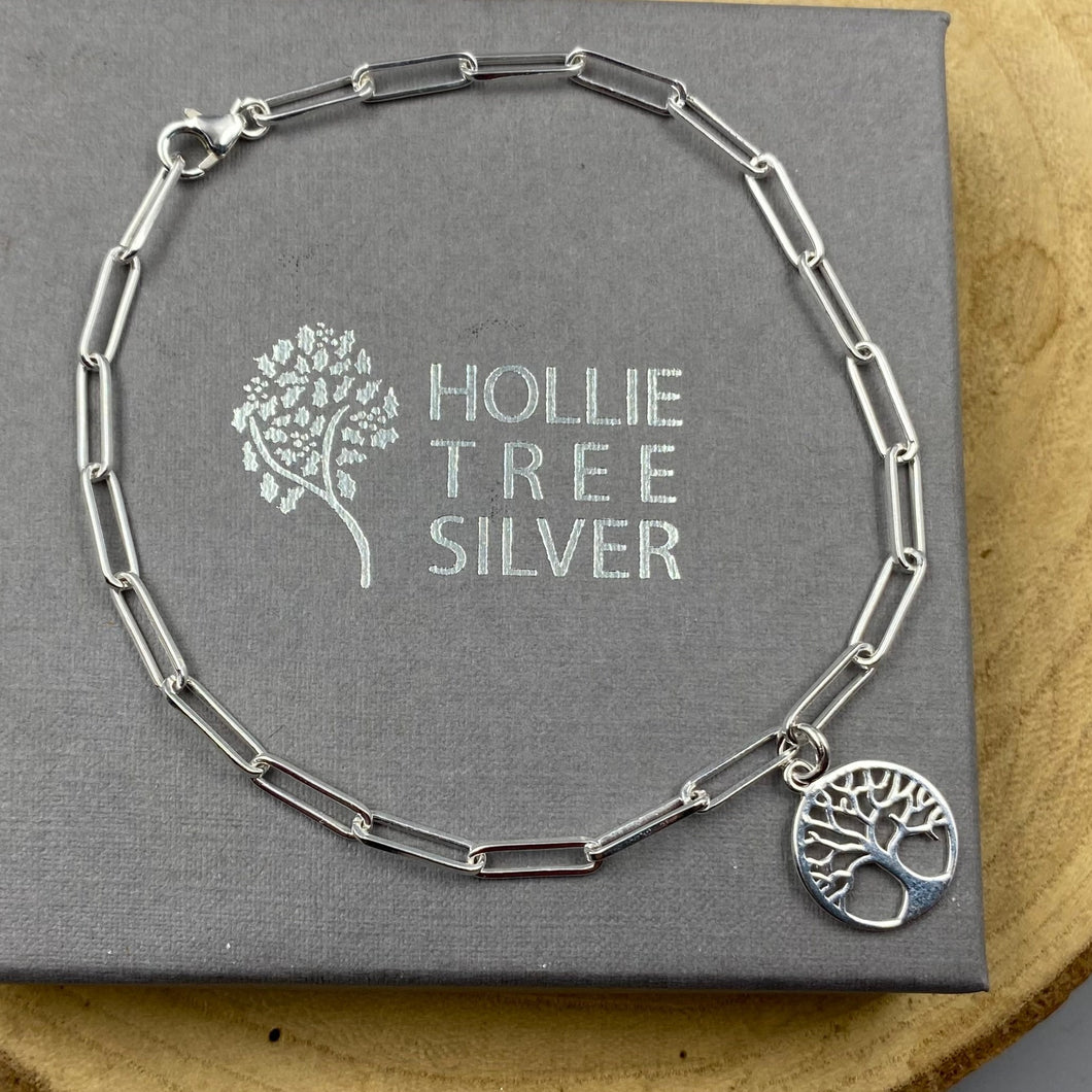Sterling silver Tree of Life trace chain bracelet