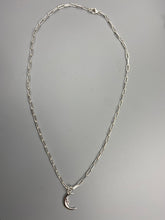 Load image into Gallery viewer, Moon charm trace chain necklace in Sterling Silver
