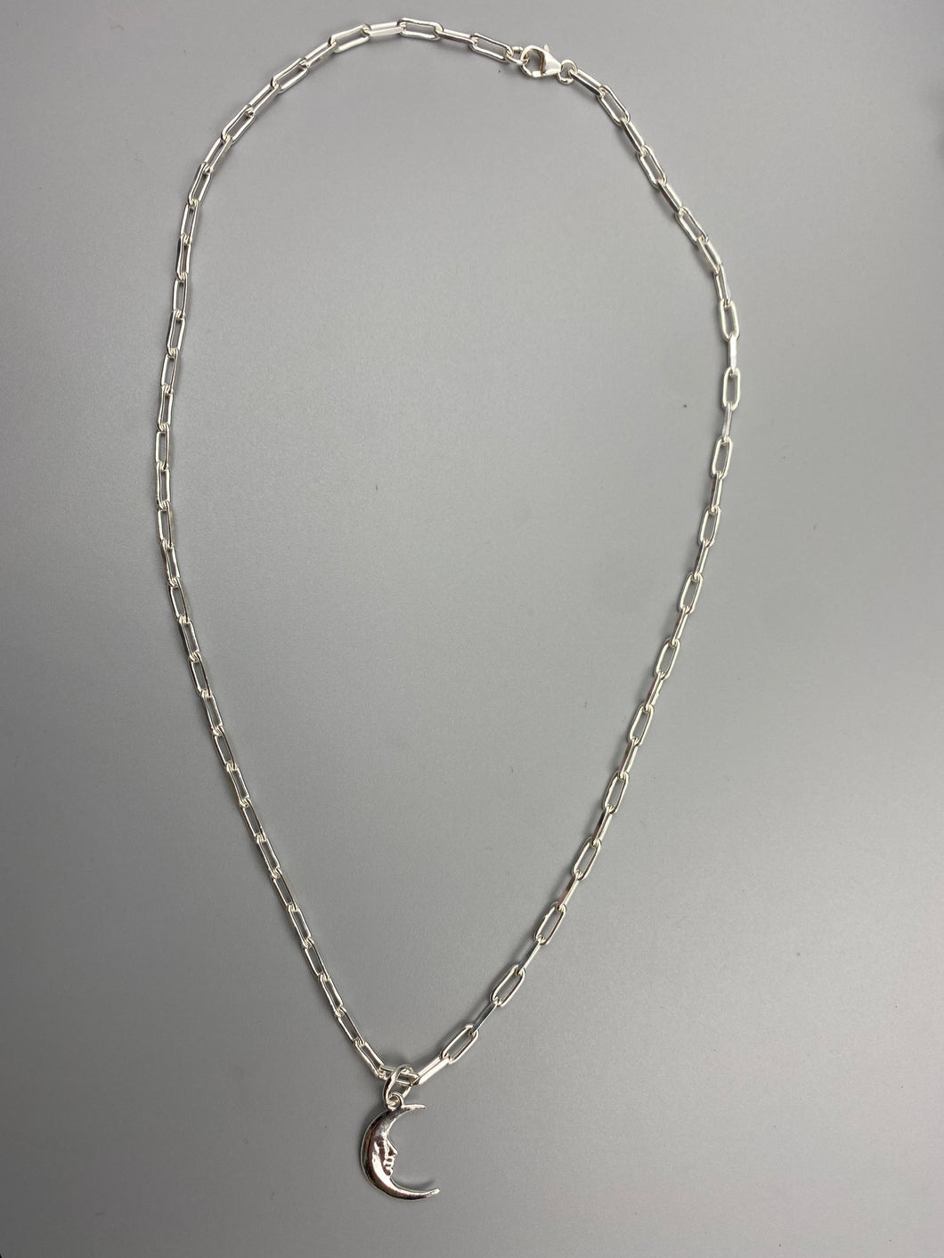 Moon charm trace chain necklace in Sterling Silver