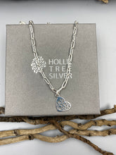 Load image into Gallery viewer, Hearts in a heart charm trace chain necklace in Sterling Silver
