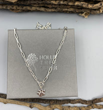 Load image into Gallery viewer, Dog paw charm trace chain necklace in Sterling Silver
