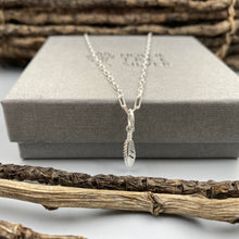 Load image into Gallery viewer, Feather charm skinny trace chain necklace in Sterling Silver
