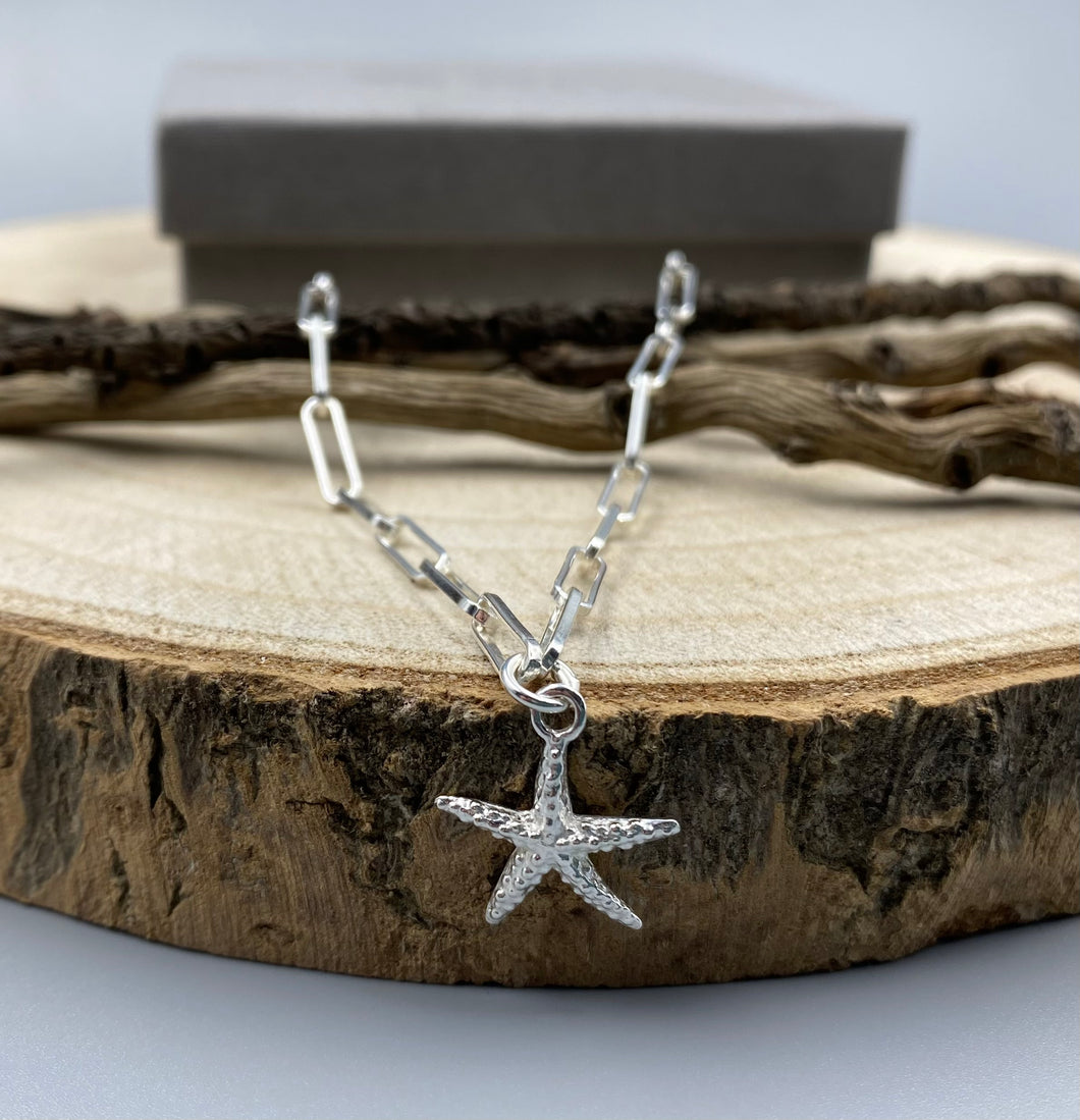 Sterling silver starfish charm trace chain bracelet