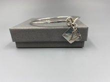 Load image into Gallery viewer, Sterling silver heart and square charm clasp bangle
