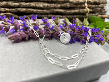 Load image into Gallery viewer, February violet birthday flower skinny trace chain necklace in Sterling Silver
