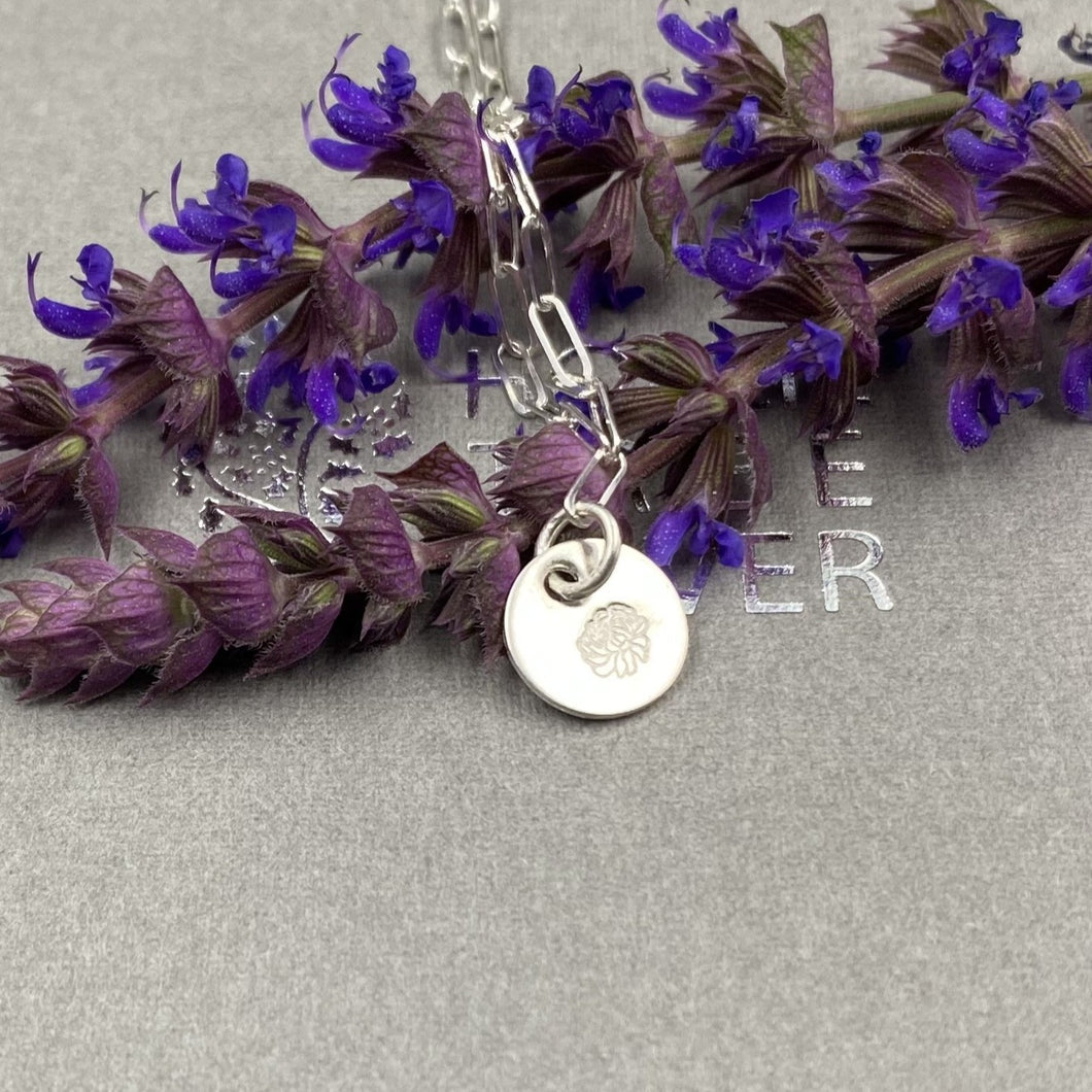 November chrysanthemum birthday flower skinny trace chain necklace in Sterling Silver