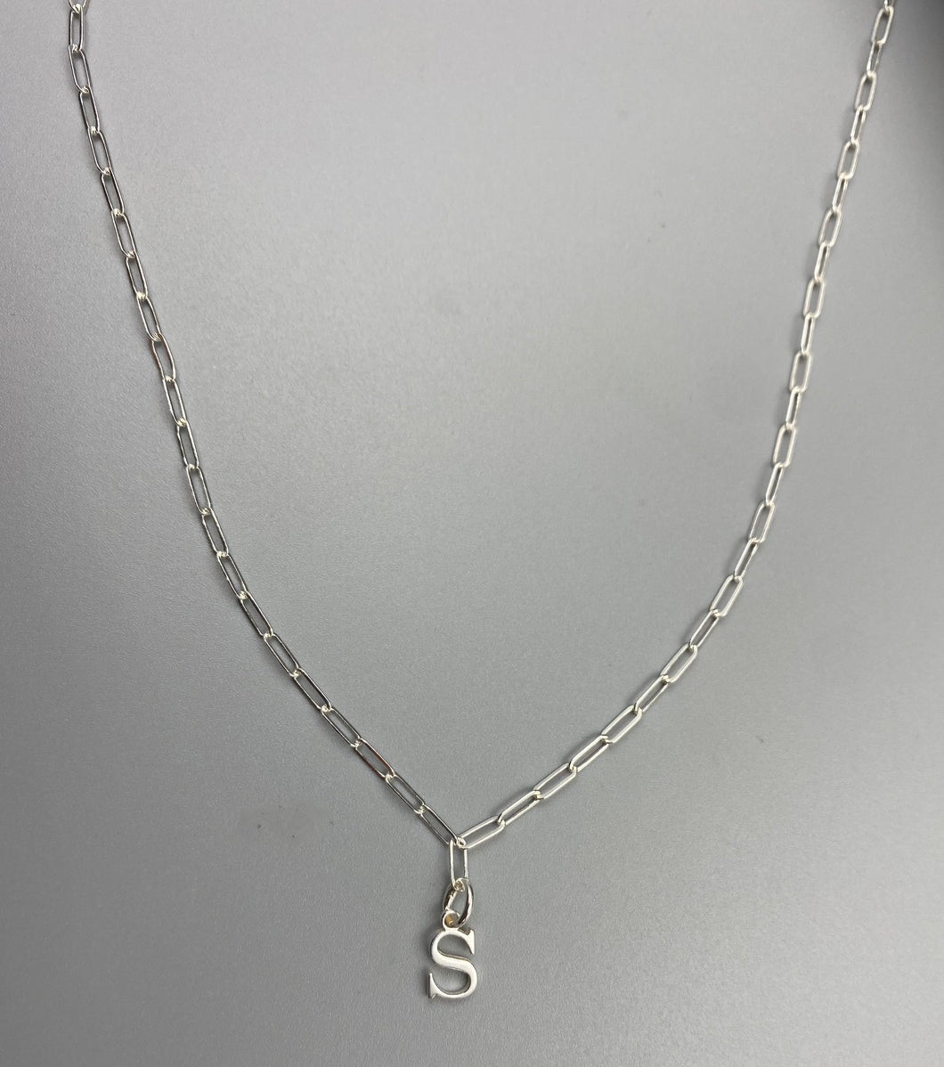 Personalised Alphabet charm skinny trace chain necklace in Sterling Silver