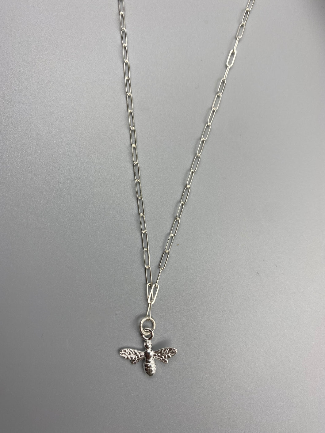 Bee charm skinny trace chain necklace in Sterling Silver